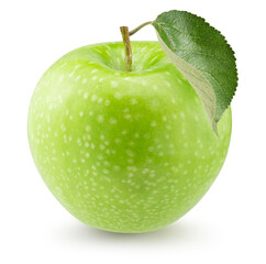 green apple with leaf isolated on a white background
