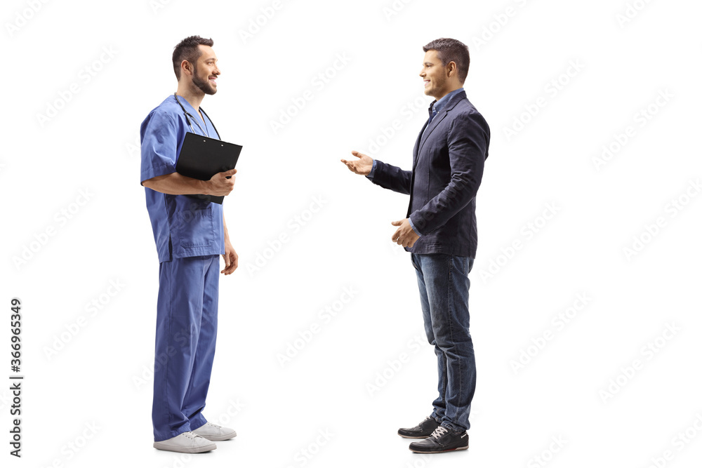 Sticker Male healthcare worker listening to a man talking