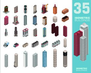 isometric low poly city buildings  infrastructure