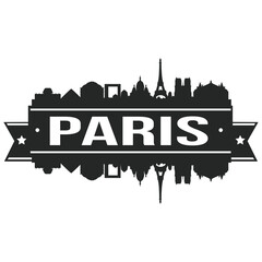 Obraz premium Paris Skyline Stamp Silhouette. Reflection Landscape City Design. Vector Cityscape Icon. 