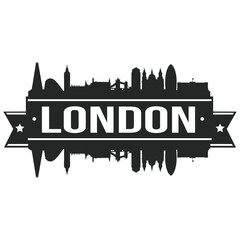 London Skyline Stamp Silhouette. Reflection Landscape City Design. Vector Cityscape Icon.  