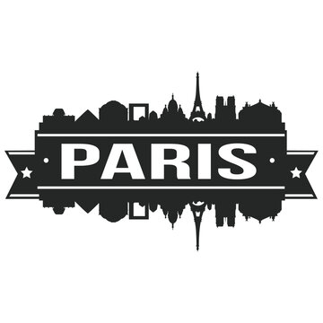 Paris Skyline Stamp Silhouette. Reflection Landscape City Design. Vector Cityscape Icon.  