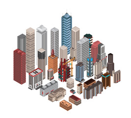 isometric low poly city buildings  infrastructure