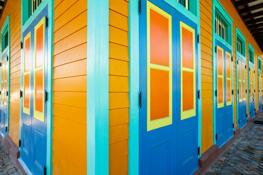 Colorful architecture in the French Quarter in New Orleans, Louisiana.