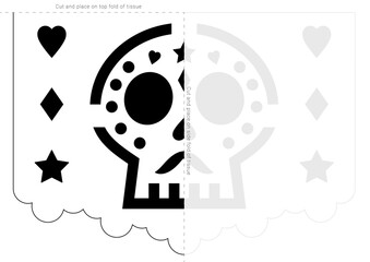 Papel picado stencil template. Dia de Muertos banner blueprint