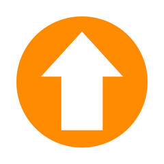 arrow pointing up white in circle orange for icon flat isolated on white, circle with up arrow for button interface app, arrow sign of next or download upload, arrow simple symbol for direction