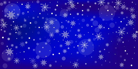Snowflakes. Snow, snowfall. Falling scattered white snowflakes on a gradient background. Vector	