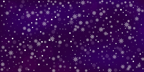 Snowflakes. Snow, snowfall. Falling scattered white snowflakes on a gradient background. Vector	