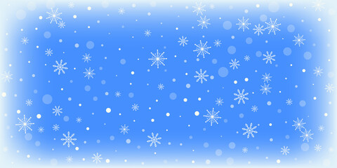 Snowflakes. Snow, snowfall. Falling scattered white snowflakes on a gradient background. Vector	