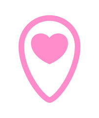 heart icon in pink pin point isolated on white, pointer white heart shape for position marker, cute heart simple with pin point symbol, pin pointer for love location place or direction idea
