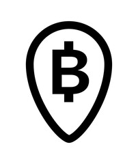 currency money symbol in pin point icon isolated on white, THB coin thailand for flat icon style, thai token money baht symbol black, illustration money symbol thai