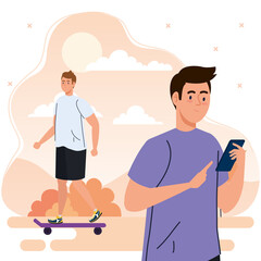 young people performing leisure outdoor activities vector illustration design