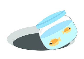 穴に落ちかけている金魚のイラスト