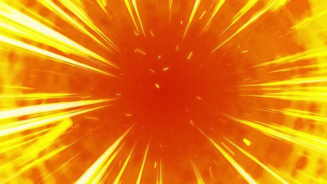 Manga or comic book lines animation. Action speed effects with sparks. Light rays, Explosion, Power. Hyper speed warp loop animation. Radial lines.