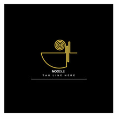 Noodles ramen logo in bowl with chopsticks - Hand drawn vector