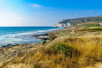 Fototapeta na wymiar Coast and Rosh Hanikra cliffs, Northern Israel