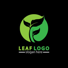 Abstract green leaf logo icon vector design isolated on black background. Landscape design  garden, Plant,spa, nature and ecology vector logo.