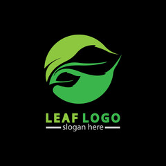 Abstract green leaf logo icon vector design isolated on black background. Landscape design  garden, Plant,spa, nature and ecology vector logo.