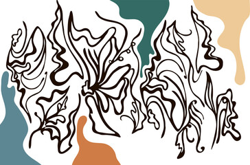 black floral abstract elements with colored shapes