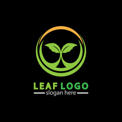 Abstract green leaf logo icon vector design isolated on black background. Landscape design  garden, Plant,spa, nature and ecology vector logo.