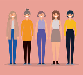 Fototapeta premium women avatars on pink background design, Woman girl female person and people theme Vector illustration