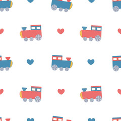 Cute cartoon train seamless pattern vector on isolated white background.