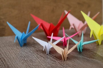 Origami birds on decorative