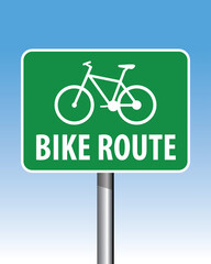 bicycle route road sign, green color, vector illustration 