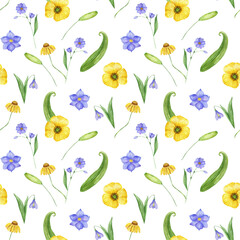 Seamless summer pattern with bright poppies and wildflowers. For textiles, fabrics, invitations.