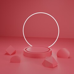 3d rendering studio abstract background with geometric shapes, pastel colors podium on the floor.