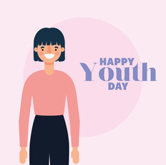 woman cartoon smiling of happy youth day design, Young holiday and friendship theme Vector illustration