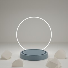 3d rendering studio abstract background with geometric shapes, pastel colors podium on the floor.