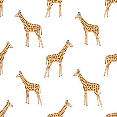 Giraffe seamless pattern vector on isolated white background.