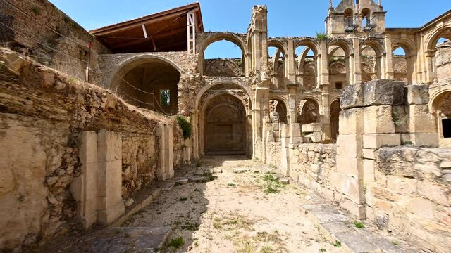 Ancient Abandoned Monastery Santa Maria De Rioseco, in Burgos, Spain. High quality 4k footage