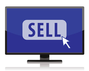 sell button on computer screen, cursor arrow, vector illustration