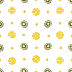 Kiwi fruit and lemon seamless pattern vector on isolated white background.
