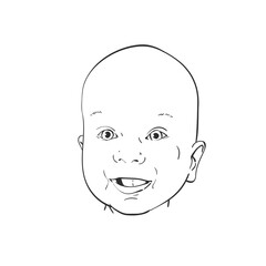 Baby head smiling with open mouth and exciting look, Vector sketch, Hand drawn illustration