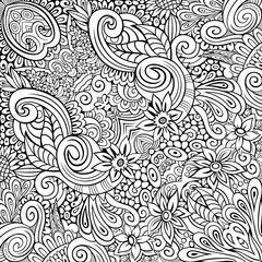 Vector ethnic hand drawn line art seamless pattern