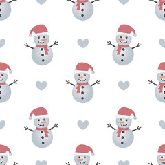 Snowman seamless pattern vector on isolated white background.