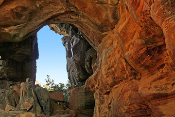 Bhimbetka rock shelters - An archaeological site in central India at Bhojpur Raisen (Near Bhopal) in Madhya Pradesh.