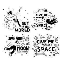 Space coloring page. Space travel illustration. Doodle space illustration. A set of illustrations on the space theme. Cartoon background. Vector illustration.