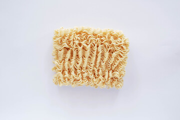 top view of Instant noodles on white background