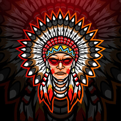 American indian esport logo mascot design.