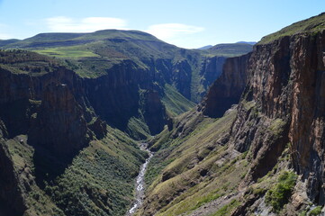 The mighty Maletsunyane Falls and the green surroundings in Lesotho, Africa