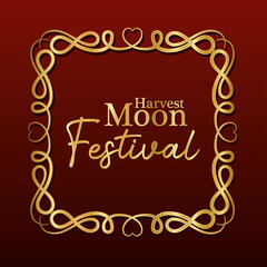 harvest moon festival inside ornament gold frame on dark red background design, Oriental chinese and celebration theme Vector illustration
