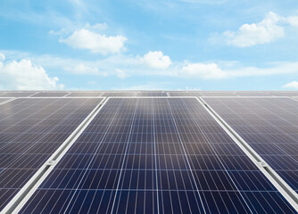 Solar cell on rooftop nice sky and sun lighting reflect, Alternative energy and sustainable energy, photovoltaic, Pure energy Concept. copy space