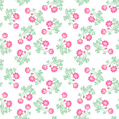Seamless pattern with simple vectorized flowers. Endless background for wallpapers, goods covers or fashion fabric.