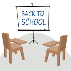 back to school, desk and chairs and blackboard, vector illustration 