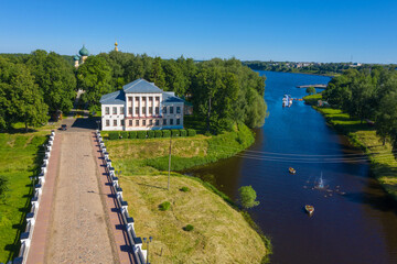 Fototapeta na wymiar View of the Uglich Kremlin and the Volga River on a summer day.