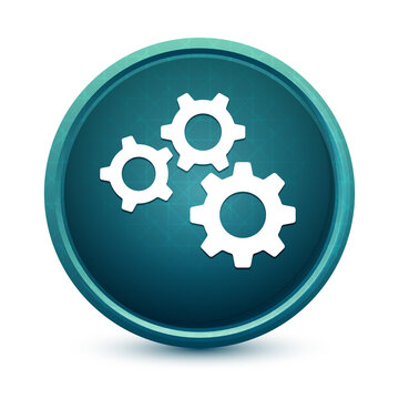 Settings gears icon shiny light blue round button illustration